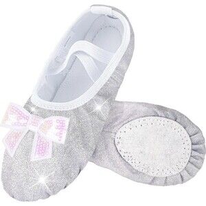 Ballet Dance Girl‎ Shoes Slippers Flats Silver Glitter Size 1, EU 35 Split Sole